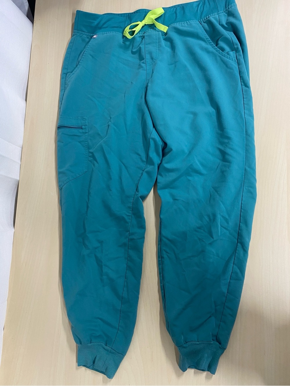 FIGS Jogger Scrub Pants Women’s Large Teal Marine Blue Neon Drawstring Stretch